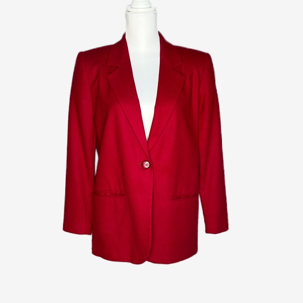Sag Harbor 100% Pure New Wool Blazer Size 6 Petite Womens Red Classic Jacket